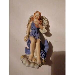 Collectible Angel Figurine Figure Blue Dress Decor Red Hair
